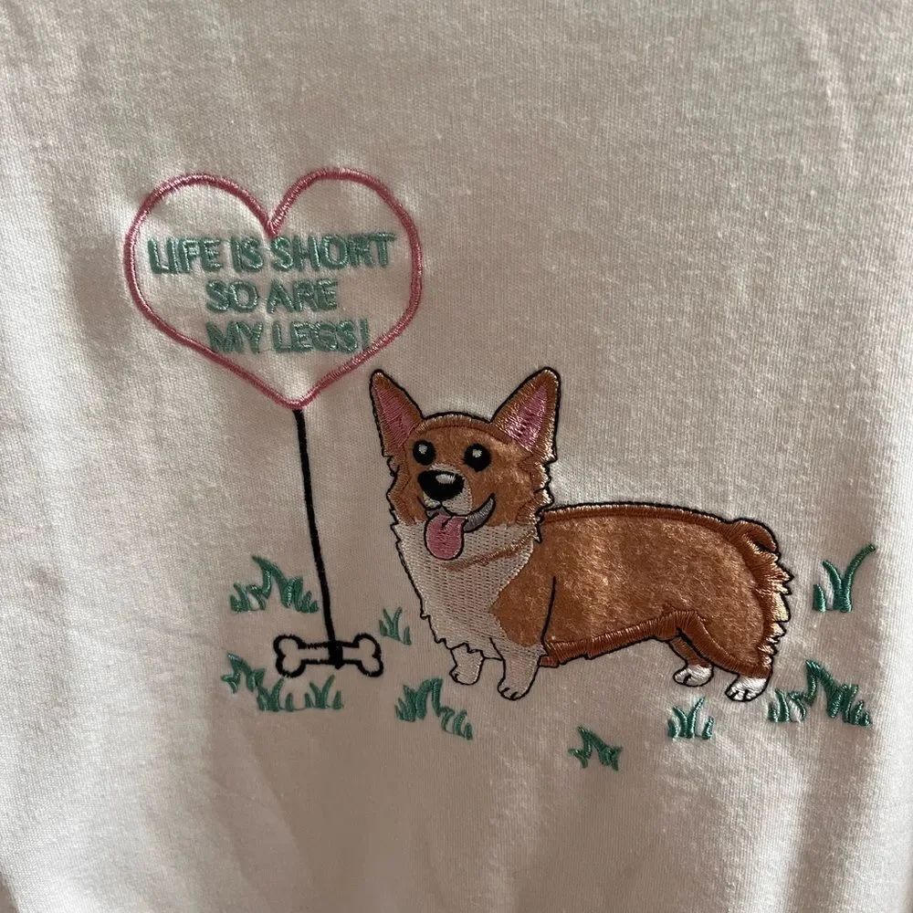 Bon Worth White Long Sleeve Dog Motif Embroidered T-Shirt sz L EUC